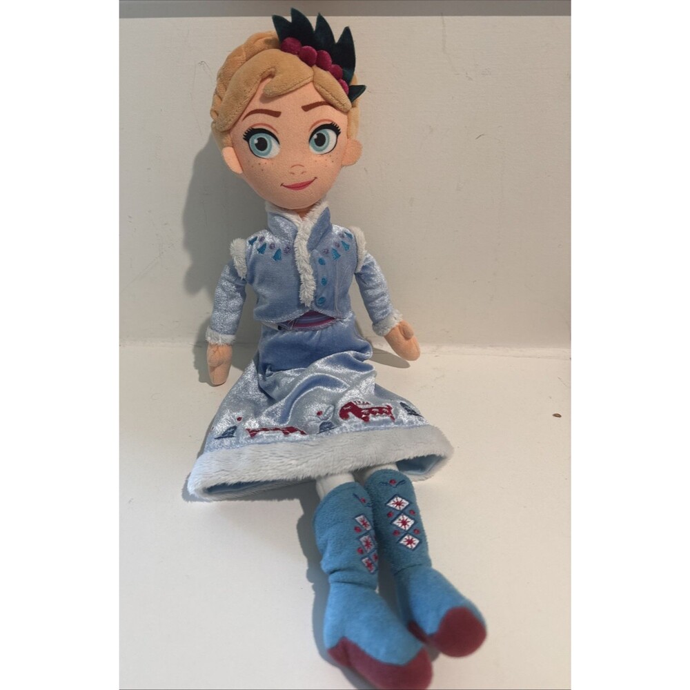Disney Store Plush Anna Doll Olaf's Frozen Adventure Holly Leaf Soft 18"